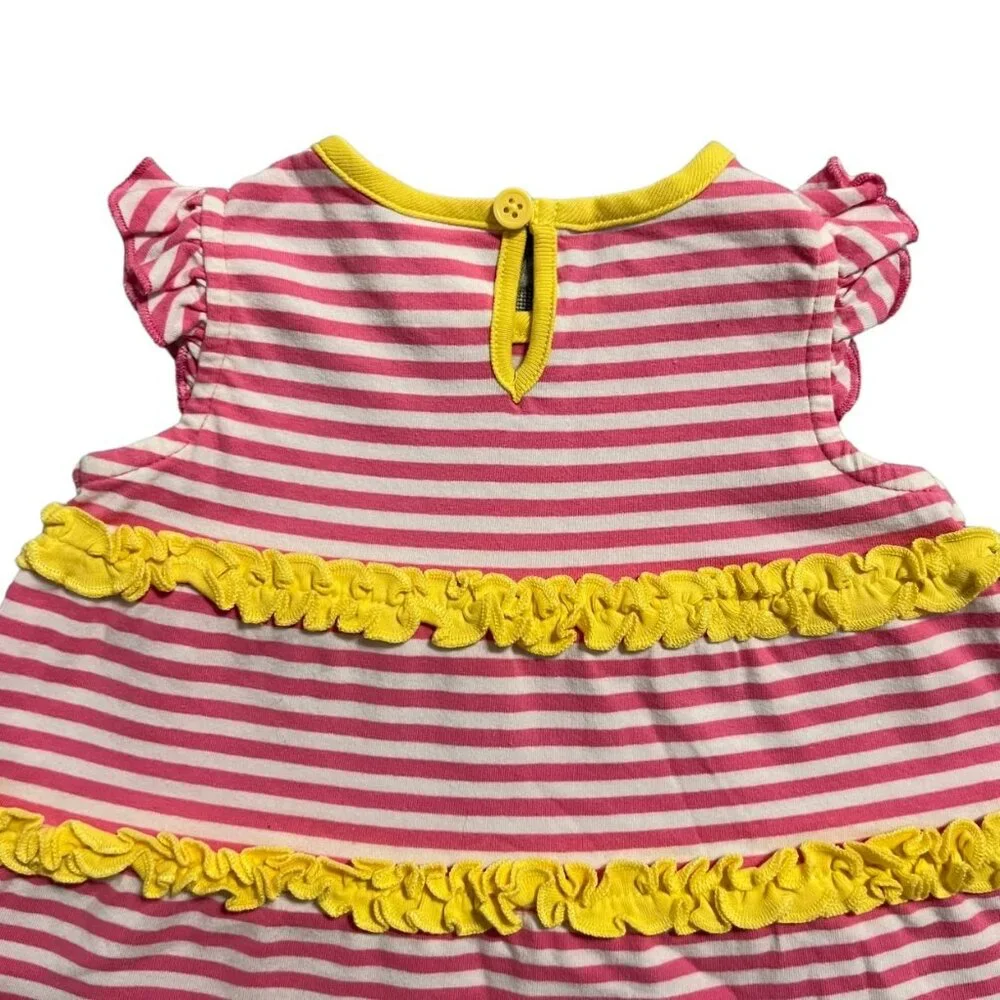 Hanna Andersson Sz 60 (3-6m) Pink & Yellow Striped Ruffle Dress